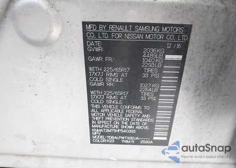 2017 Nissan Rogue S z USA, uszkodzony, nr VIN KNMAT2MT5HP540393